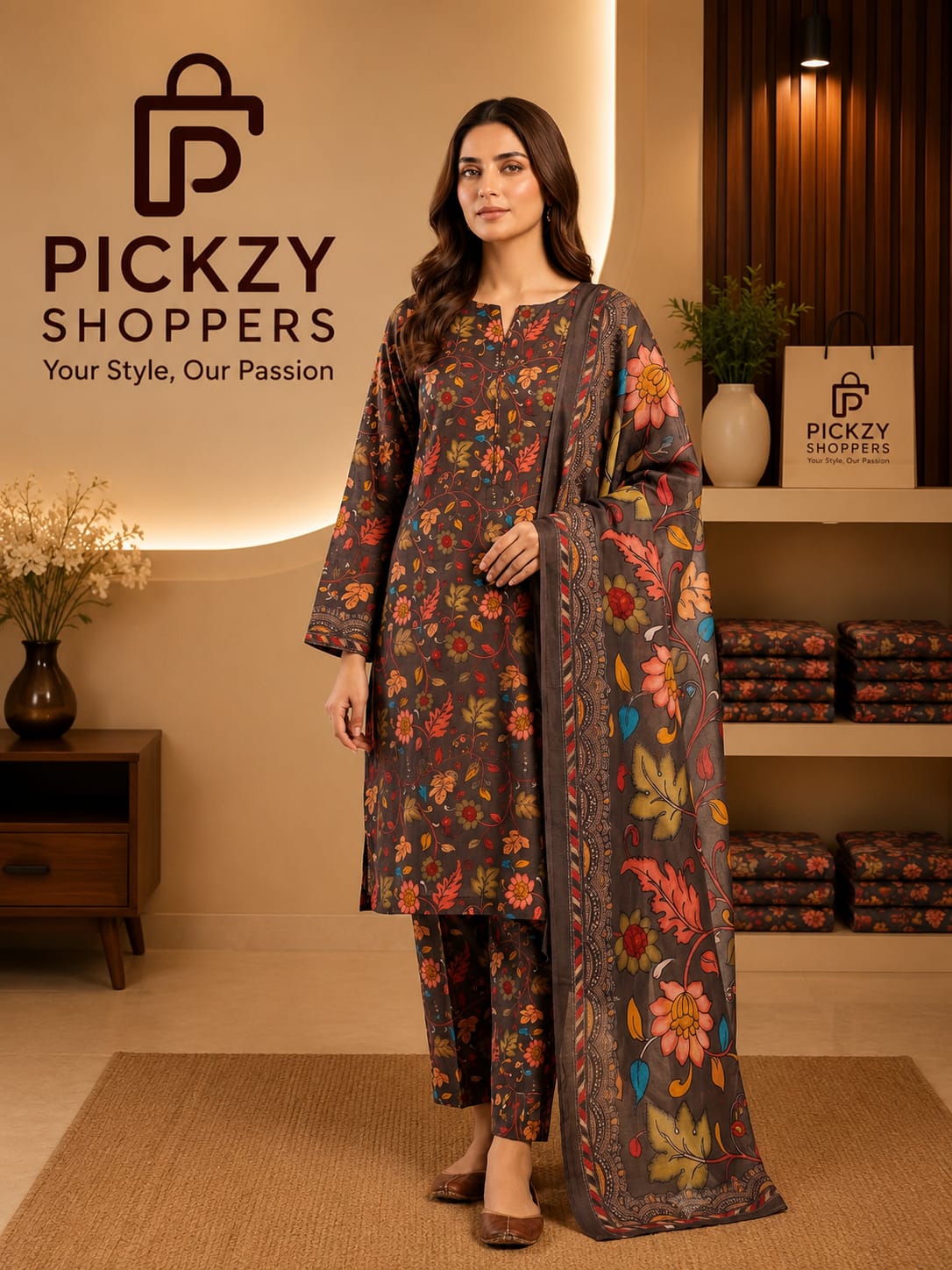 Premium Slub Cotton Three Piece – Digital Print ✨