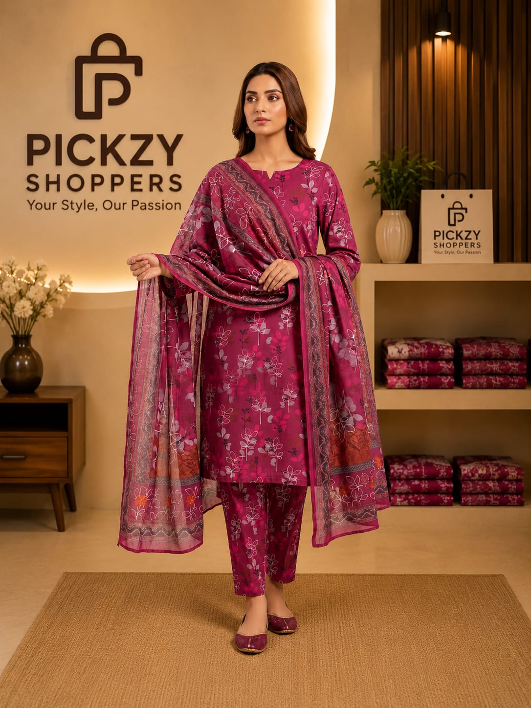 Premium Slub Cotton Three Piece – Digital Print ✨