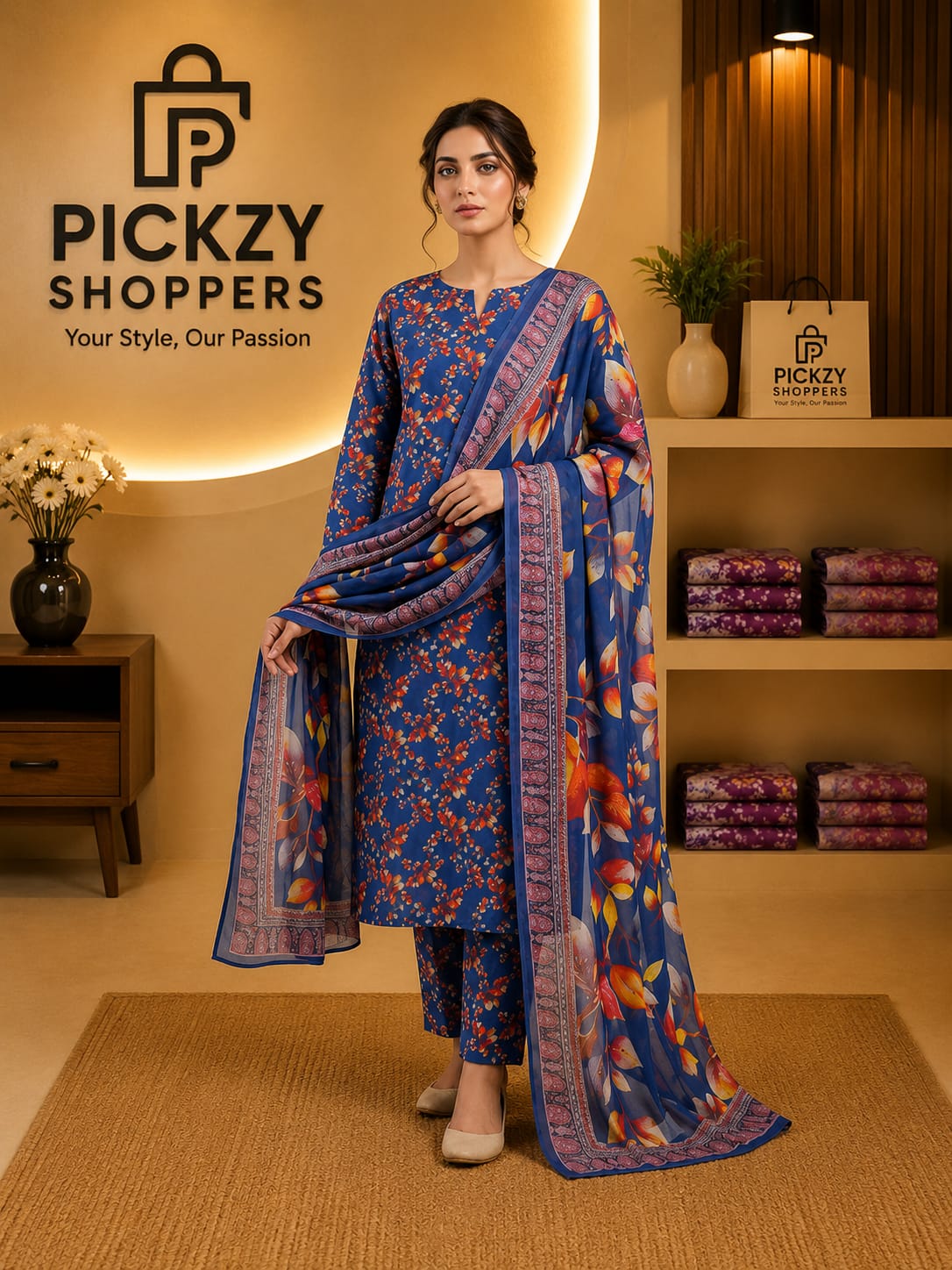 Premium Slub Cotton Three Piece – Digital Print ✨